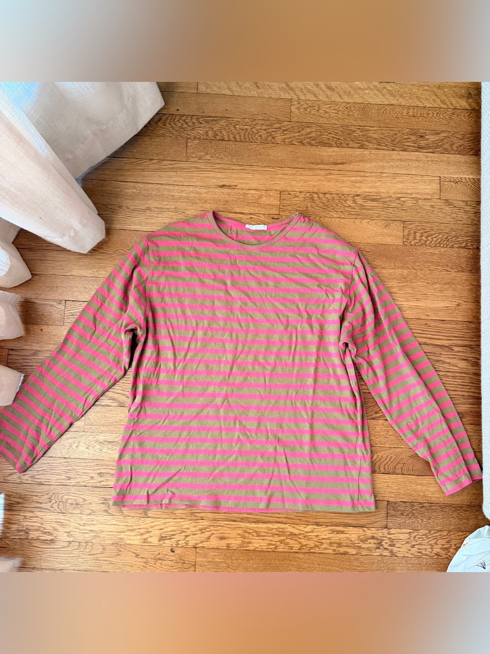 ZARA Pink and Tan Striped Long-Sleeve Tee